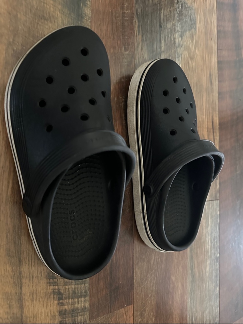 CROCS Kids Black Clog Sandals with White Trim